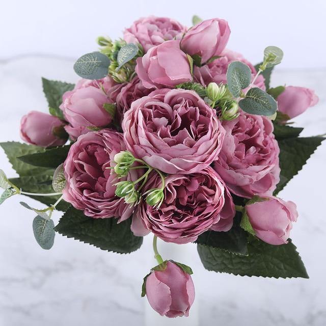 12-Inch Silk Faux Peonies, 9-Piece Artificial Flowers Set | Lersk