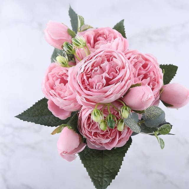 12-Inch Silk Faux Peonies, 9-Piece Artificial Flowers Set | Lersk