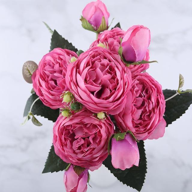 12-Inch Silk Faux Peonies, 9-Piece Artificial Flowers Set | Lersk