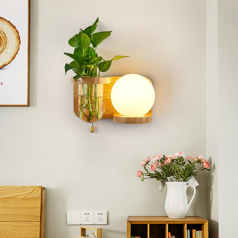 Contemporary Wall Light With Wooden Planter | Lersk