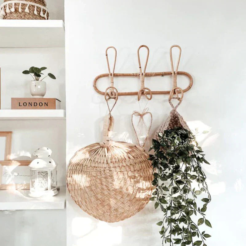 Rattan 3-Hook Wall Hanger for Nursery and Bedroom Decor | Lersk