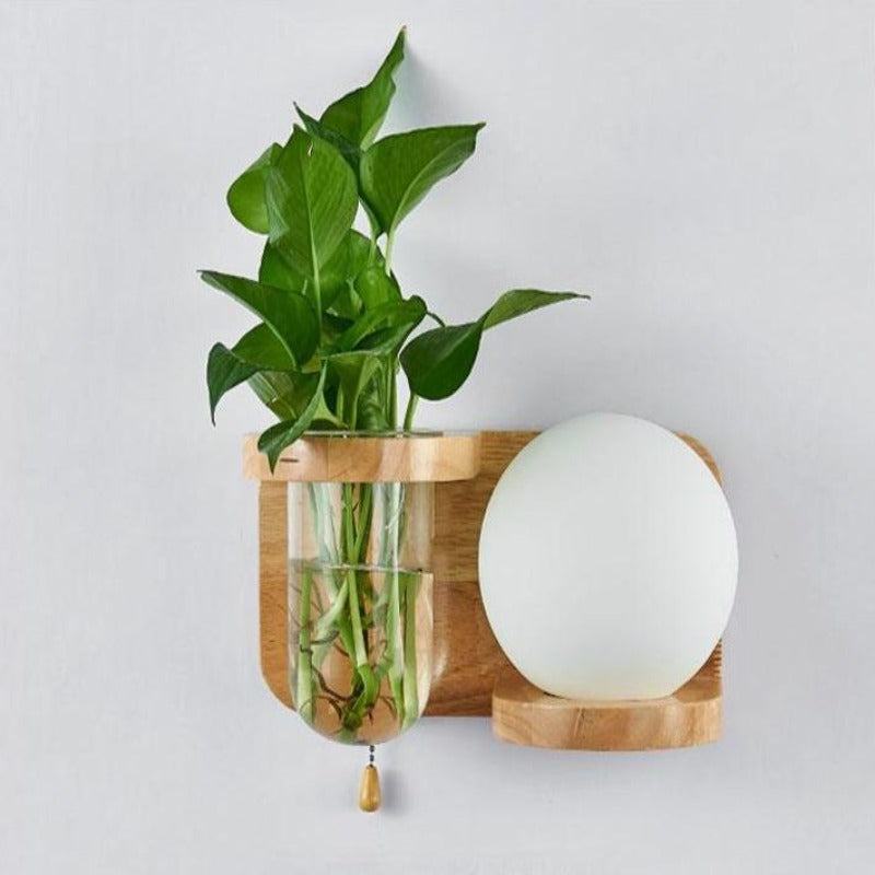Contemporary Wall Light With Wooden Planter | Lersk