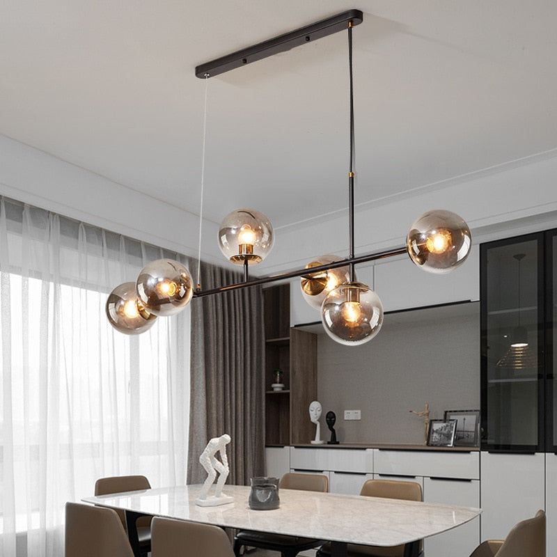 Solara Six-Sphere Amber Glass Pendant Light with Gold Rods | Lersk