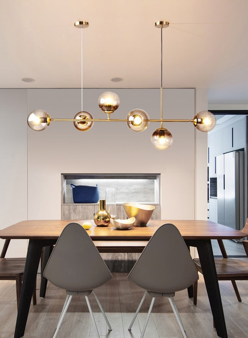 Solara Six-Sphere Amber Glass Pendant Light with Gold Rods | Lersk