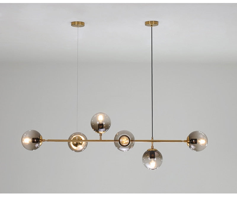 Solara Six-Sphere Amber Glass Pendant Light with Gold Rods | Lersk