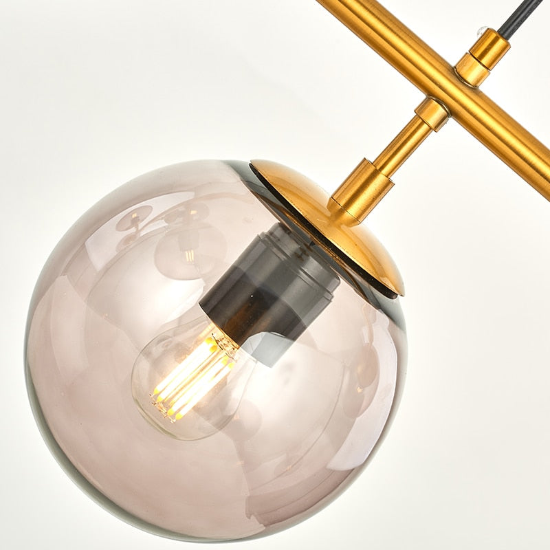 Solara Six-Sphere Amber Glass Pendant Light with Gold Rods | Lersk
