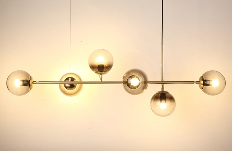 Solara Six-Sphere Amber Glass Pendant Light with Gold Rods | Lersk