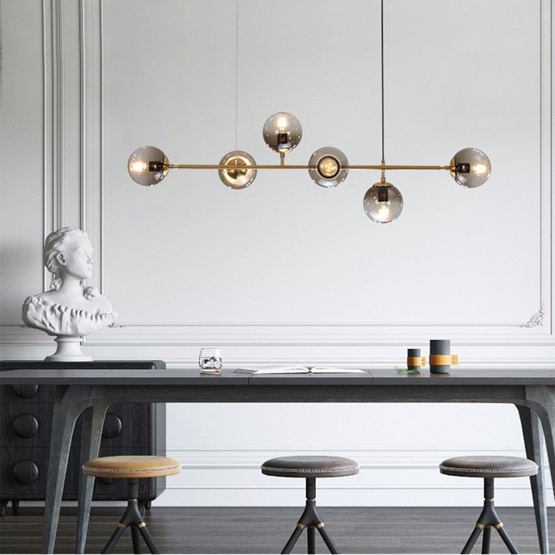 Solara Six-Sphere Amber Glass Pendant Light with Gold Rods | Lersk