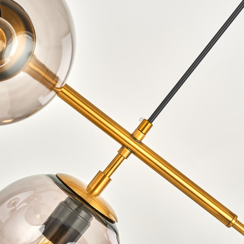 Solara Six-Sphere Amber Glass Pendant Light with Gold Rods | Lersk