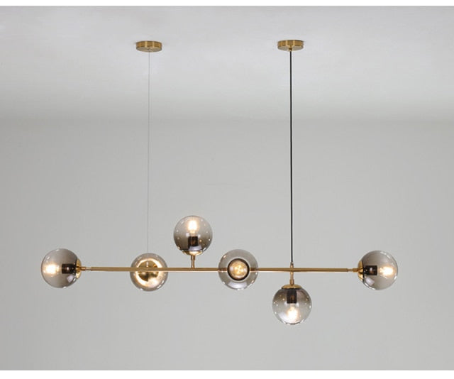 Solara Six-Sphere Amber Glass Pendant Light with Gold Rods | Lersk
