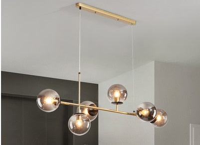Solara Six-Sphere Amber Glass Pendant Light with Gold Rods | Lersk