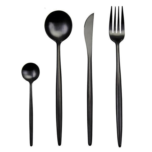 Set de couverts de table Nyra Noir en acier inoxydable 18/10 | Lersk