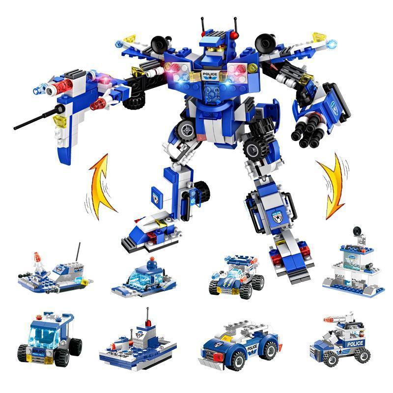 8-in-1-Roboter-Flugzeug-Auto-Stadt-Polizei-SWAT-Baustein-Set für Kinder und Familienspiel | Lersk