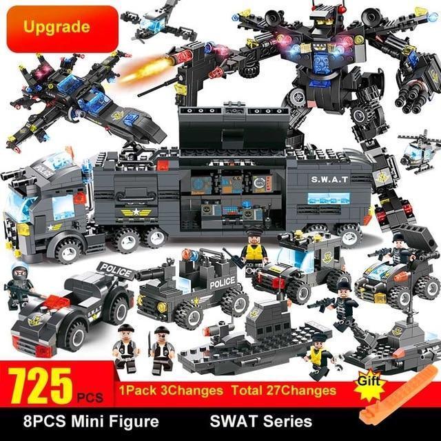 8-in-1-Roboter-Flugzeug-Auto-Stadt-Polizei-SWAT-Baustein-Set für Kinder und Familienspiel | Lersk