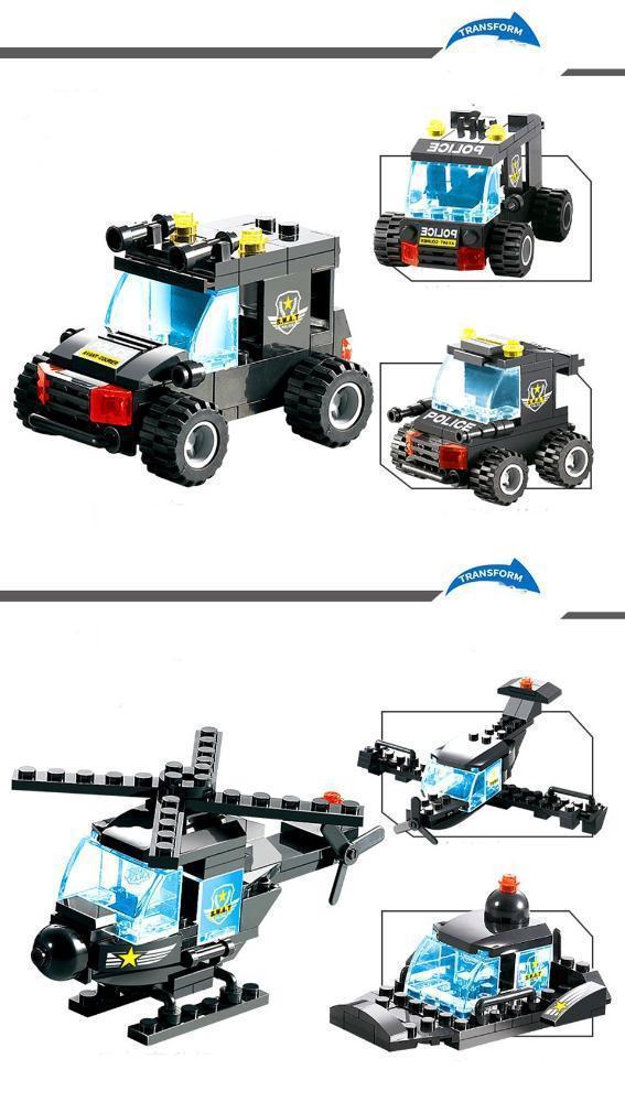 8-in-1-Roboter-Flugzeug-Auto-Stadt-Polizei-SWAT-Baustein-Set für Kinder und Familienspiel | Lersk