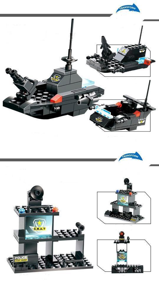 8-in-1-Roboter-Flugzeug-Auto-Stadt-Polizei-SWAT-Baustein-Set für Kinder und Familienspiel | Lersk