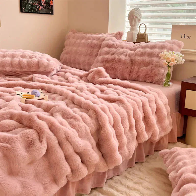 Bubble Cuddle Tæppe Ultra Blød Plys Kunstpels Til Hyggelige Nætter | Lersk