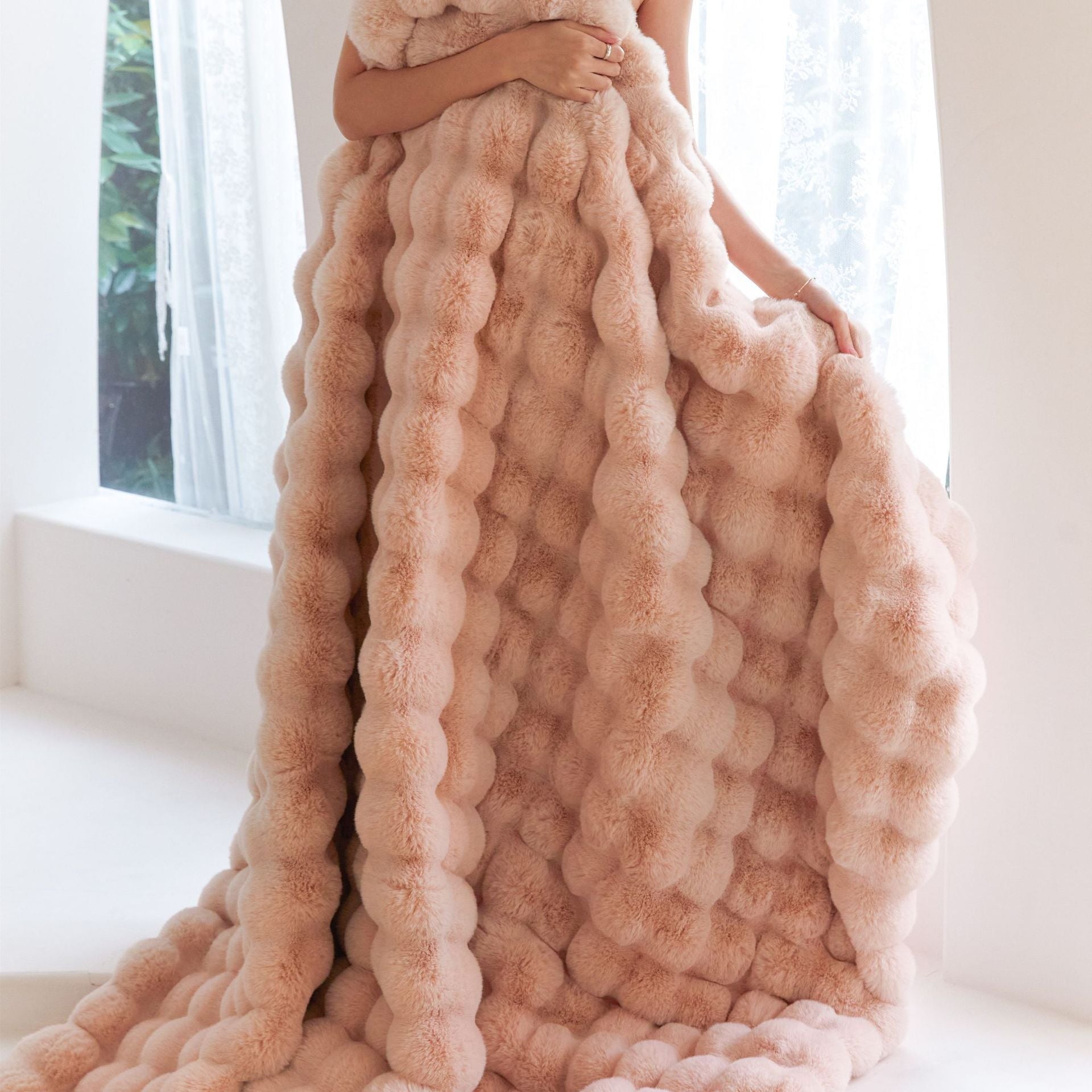 Bubble Cuddle Tæppe Ultra Blød Plys Kunstpels Til Hyggelige Nætter | Lersk
