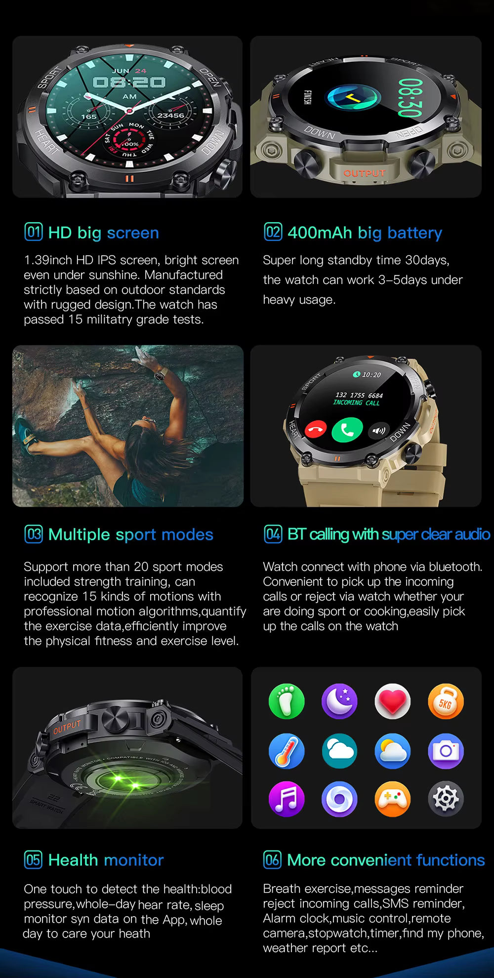 FortisX Titan Tactical Smartwatch with Long Lasting Battery