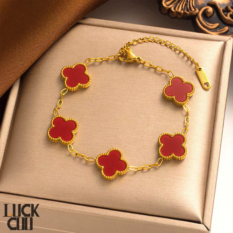 Liora Clover Charm Bracelet Four Floral Charms 14K Gold Plated Stainless Steel | Lersk