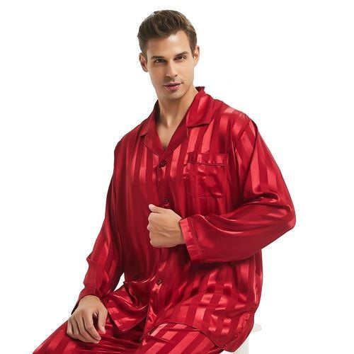 Men's Satin Pyjama Set With Soft Comfort Striped Design | Lersk