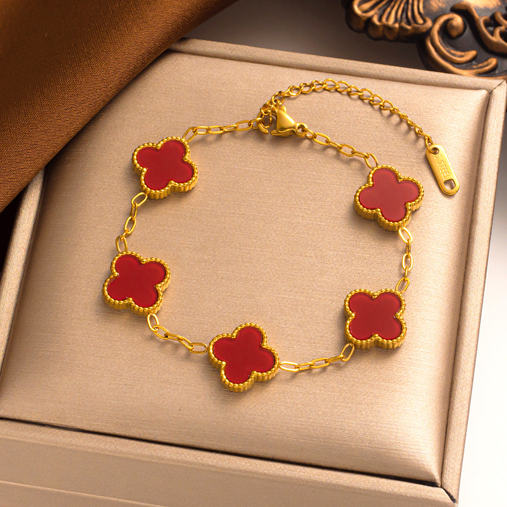 Liora Clover Charm Bracelet Four Floral Charms 14K Gold Plated Stainless Steel | Lersk