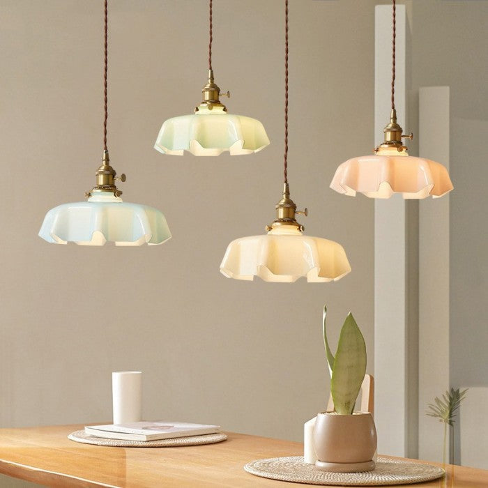 Elora Cream Floral Glass Pendant Light For Living & Dining | Lersk