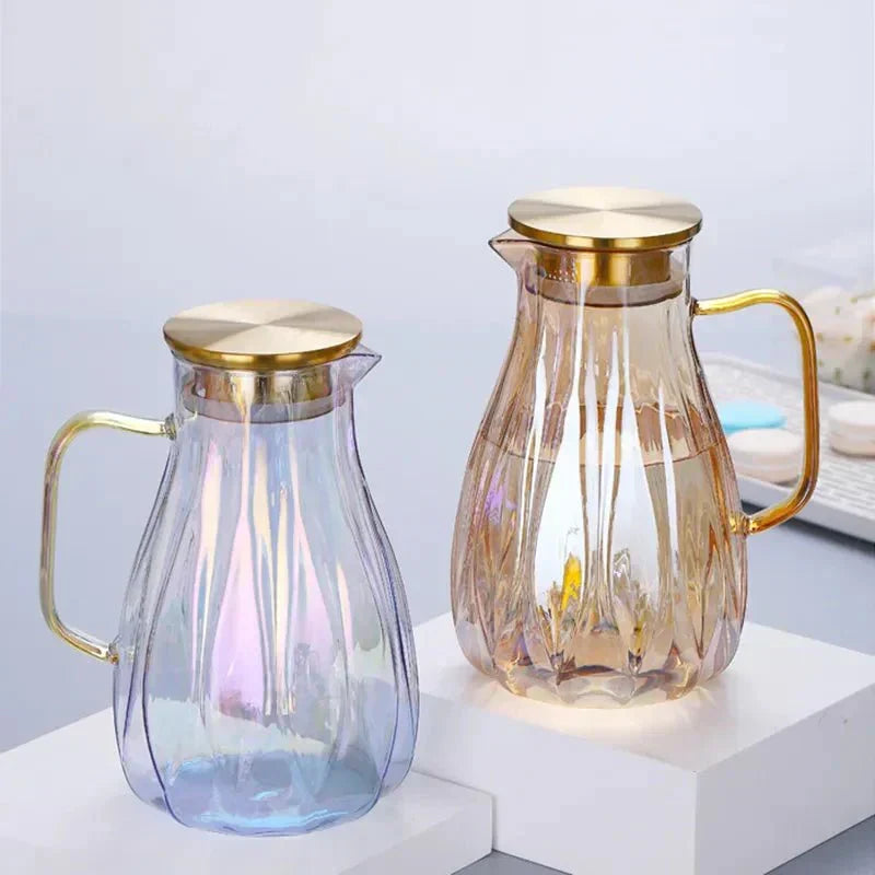 Glass Pitcher Set With Stainless Lid And Cups For Hot Or Cold Drinks