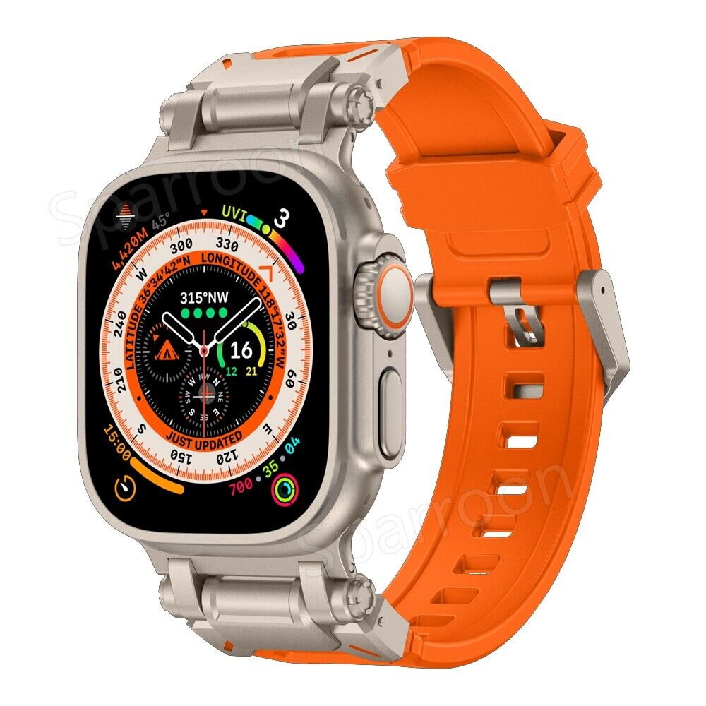 Capa Rovelo Metal Ultra com Banda Tática de Borracha Fluoro para Apple Watch 9 8 7 6 5 4 SE | Lersk