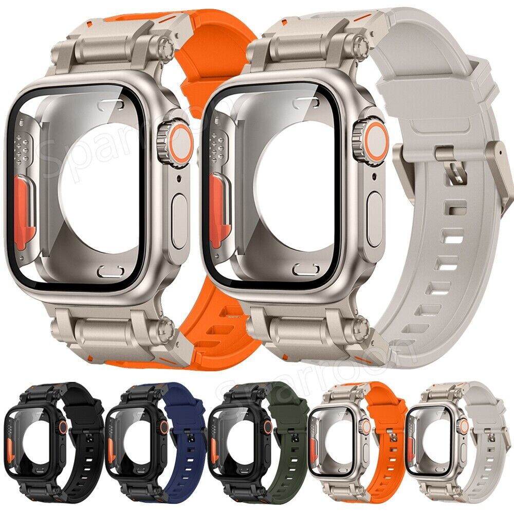 Capa Rovelo Metal Ultra com Banda Tática de Borracha Fluoro para Apple Watch 9 8 7 6 5 4 SE | Lersk