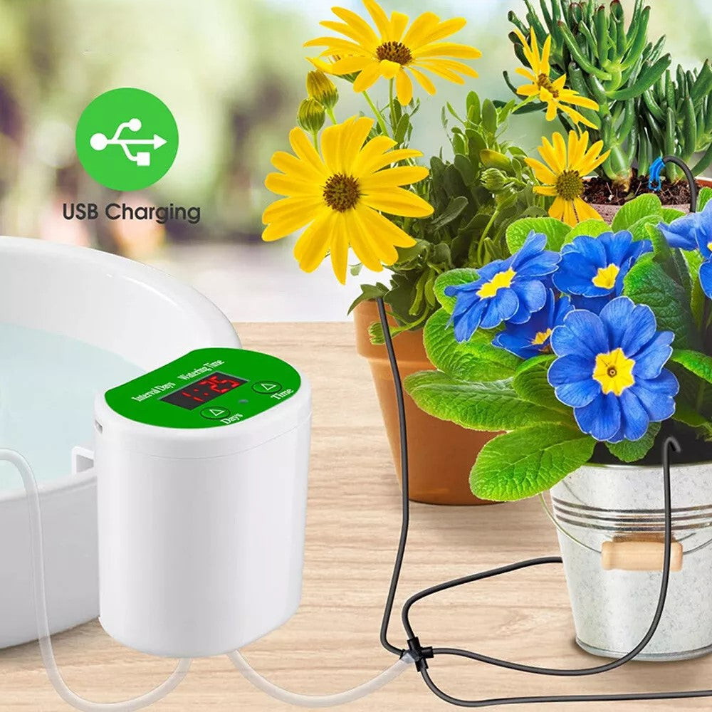 Sistema automático de riego para plantas de interior con bomba, temporizador y riego inteligente para uso doméstico | Lersk