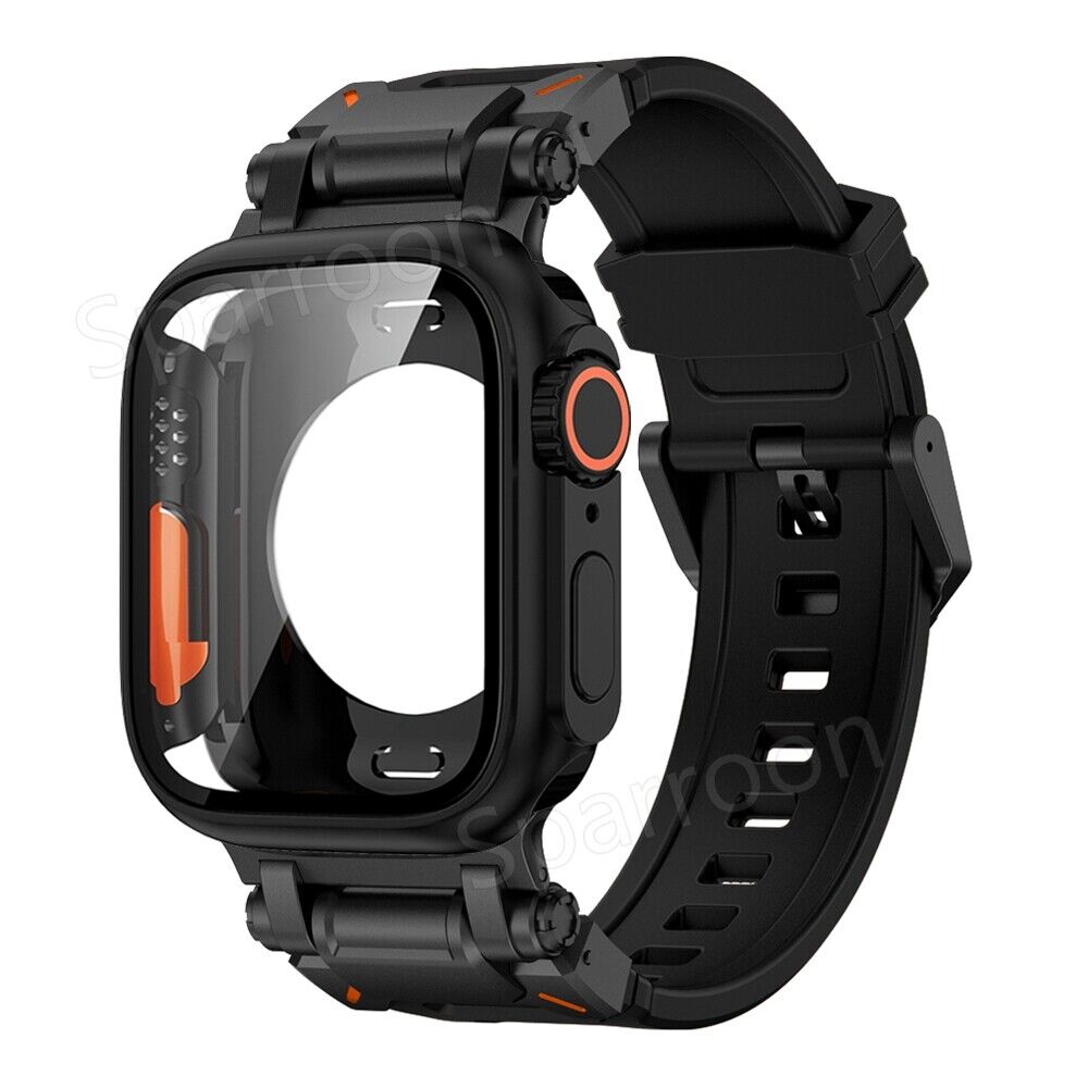 Capa Rovelo Metal Ultra com Banda Tática de Borracha Fluoro para Apple Watch 9 8 7 6 5 4 SE | Lersk
