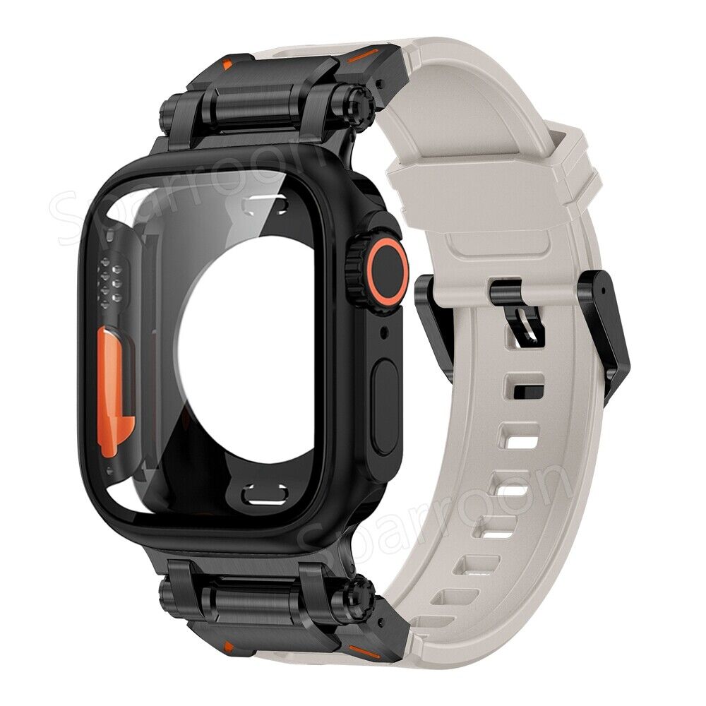 Capa Rovelo Metal Ultra com Banda Tática de Borracha Fluoro para Apple Watch 9 8 7 6 5 4 SE | Lersk