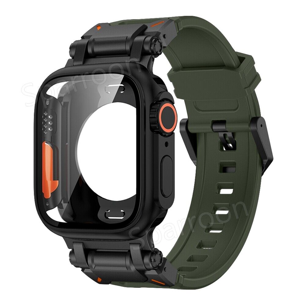 Capa Rovelo Metal Ultra com Banda Tática de Borracha Fluoro para Apple Watch 9 8 7 6 5 4 SE | Lersk
