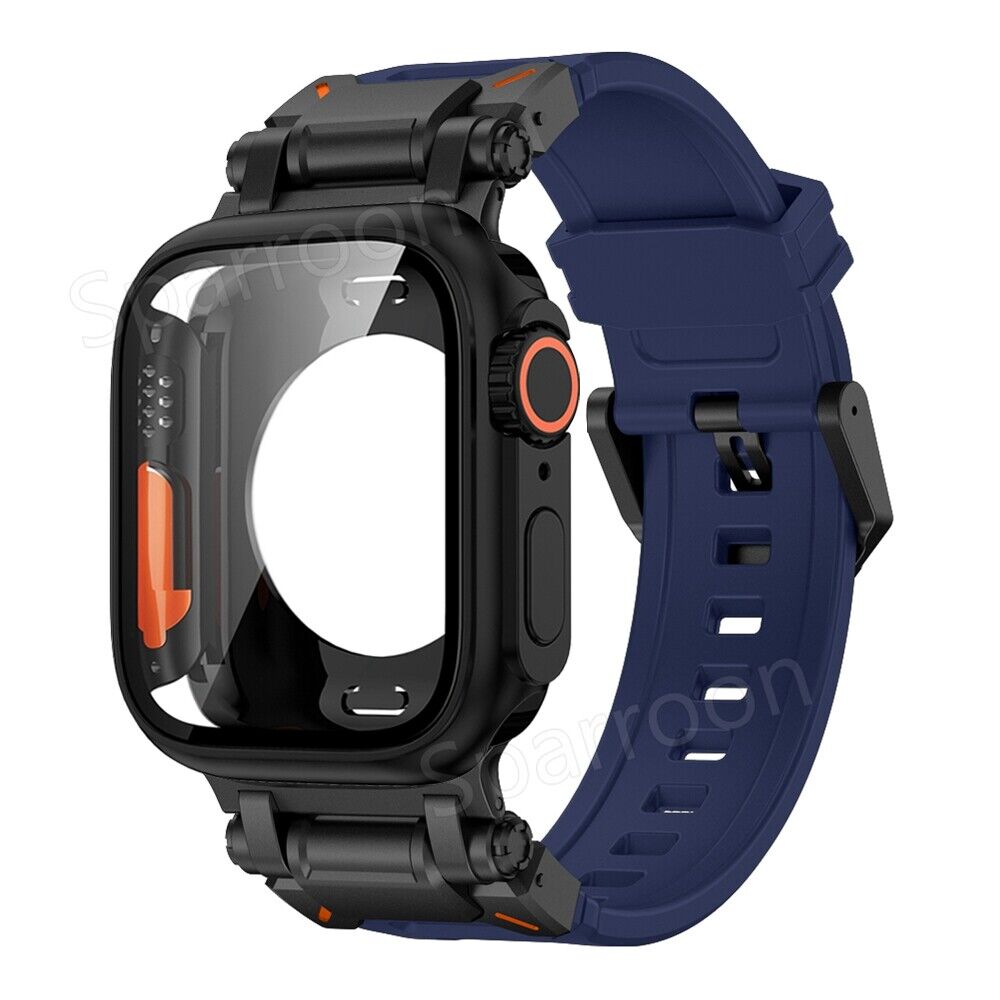 Capa Rovelo Metal Ultra com Banda Tática de Borracha Fluoro para Apple Watch 9 8 7 6 5 4 SE | Lersk