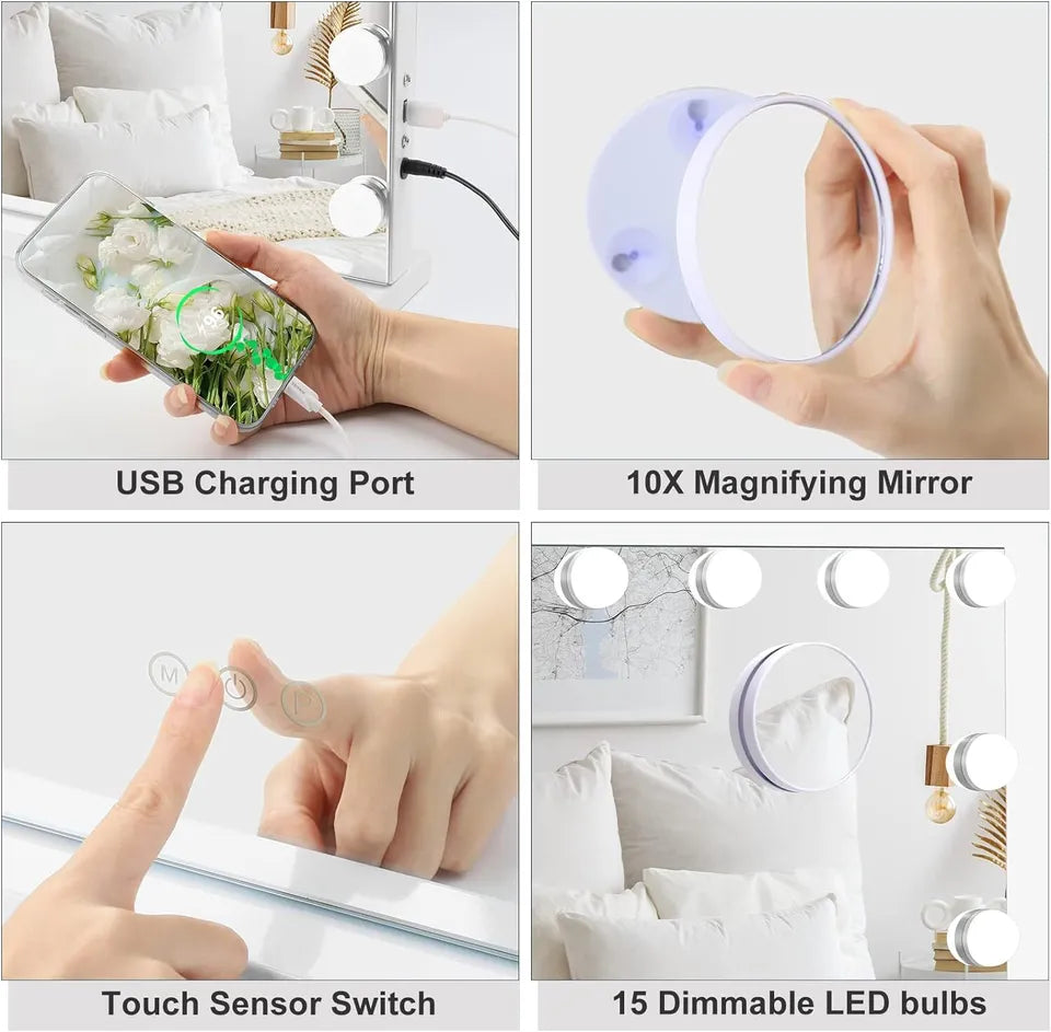 AuraGlow Sminkespejl med justerbar LED-belysning | Lersk