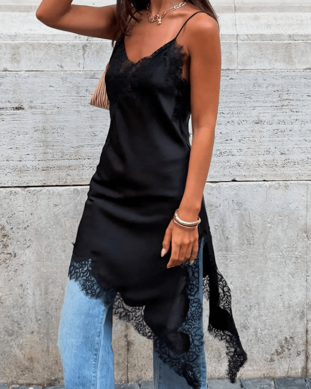 Asymmetric Satin & Lace Cocktail Dress | Lersk