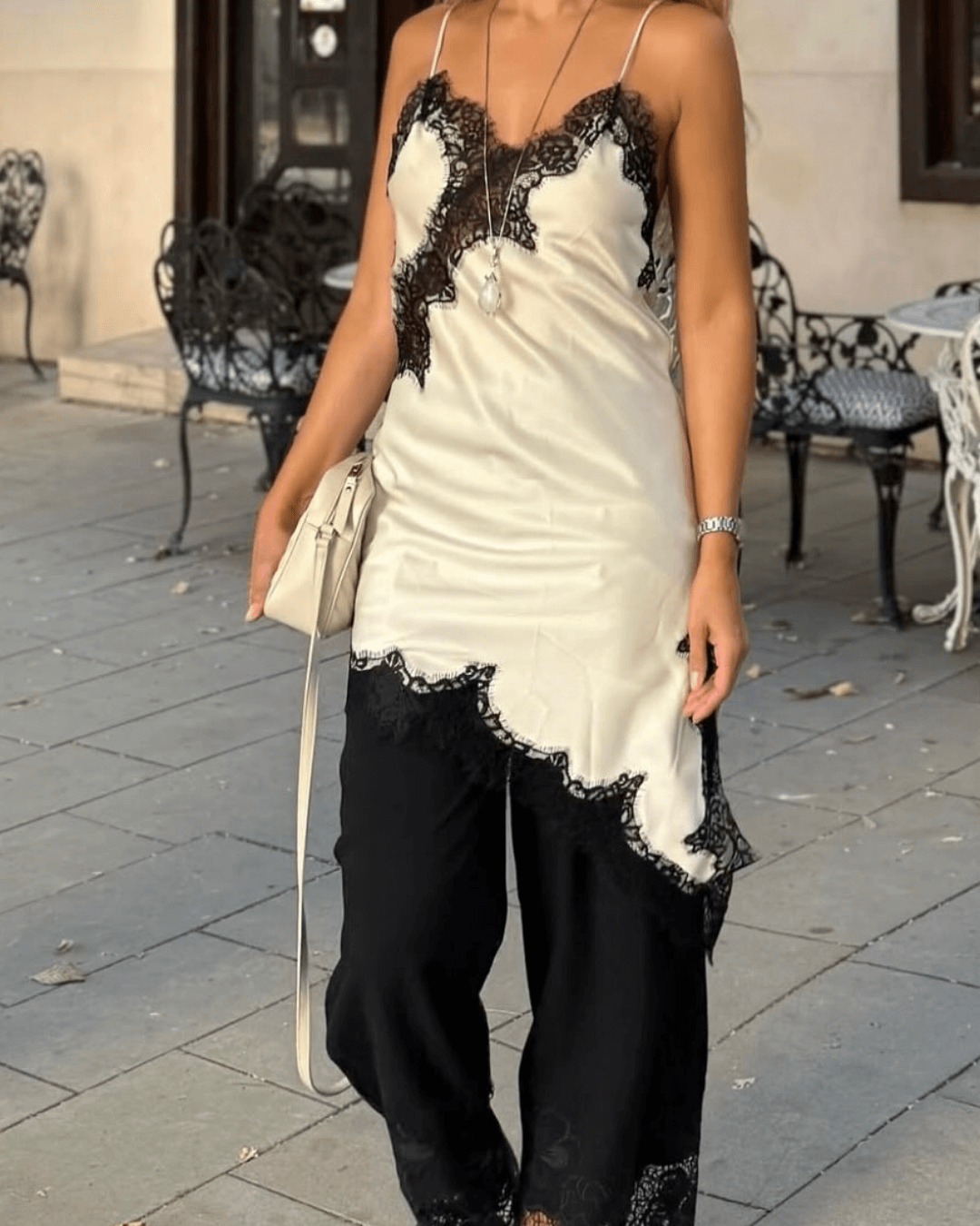 Asymmetric Satin & Lace Cocktail Dress | Lersk