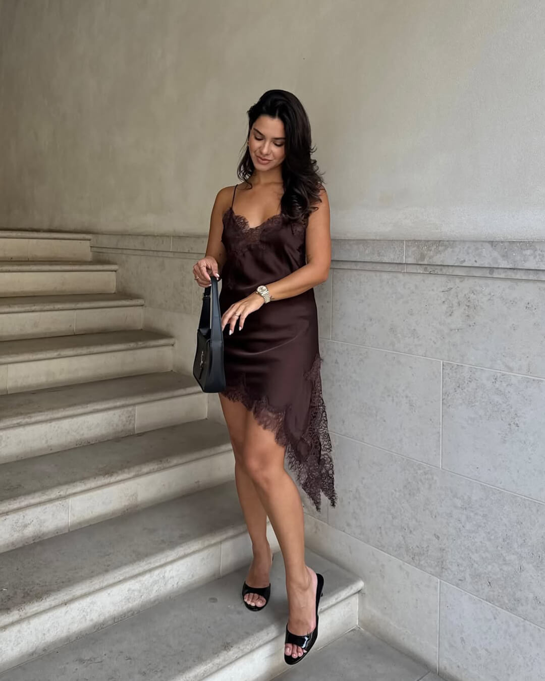 Asymmetric Satin & Lace Cocktail Dress | Lersk