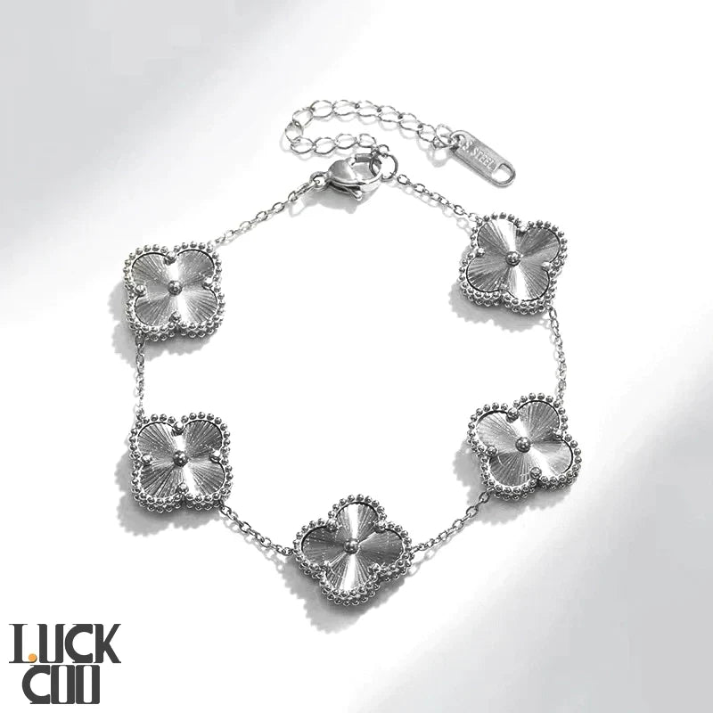 Liora Clover Charm Bracelet Four Floral Charms 14K Gold Plated Stainless Steel