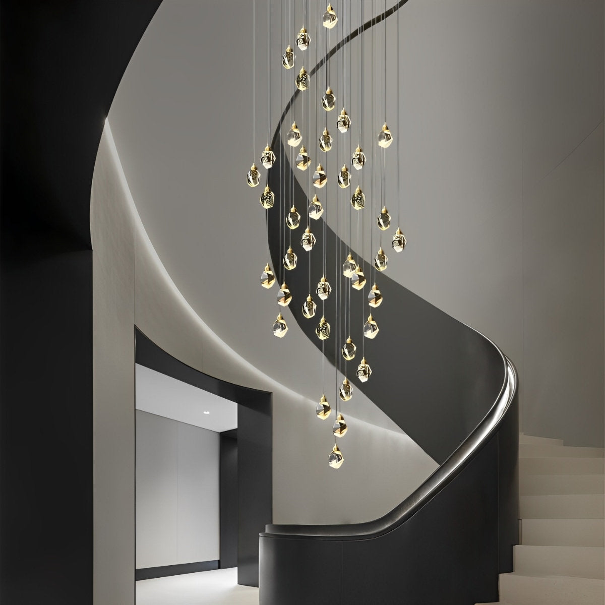 NyraLace Spiral Crystal Droplets Pendant Chandelier for Staircases and Hallways | Lersk