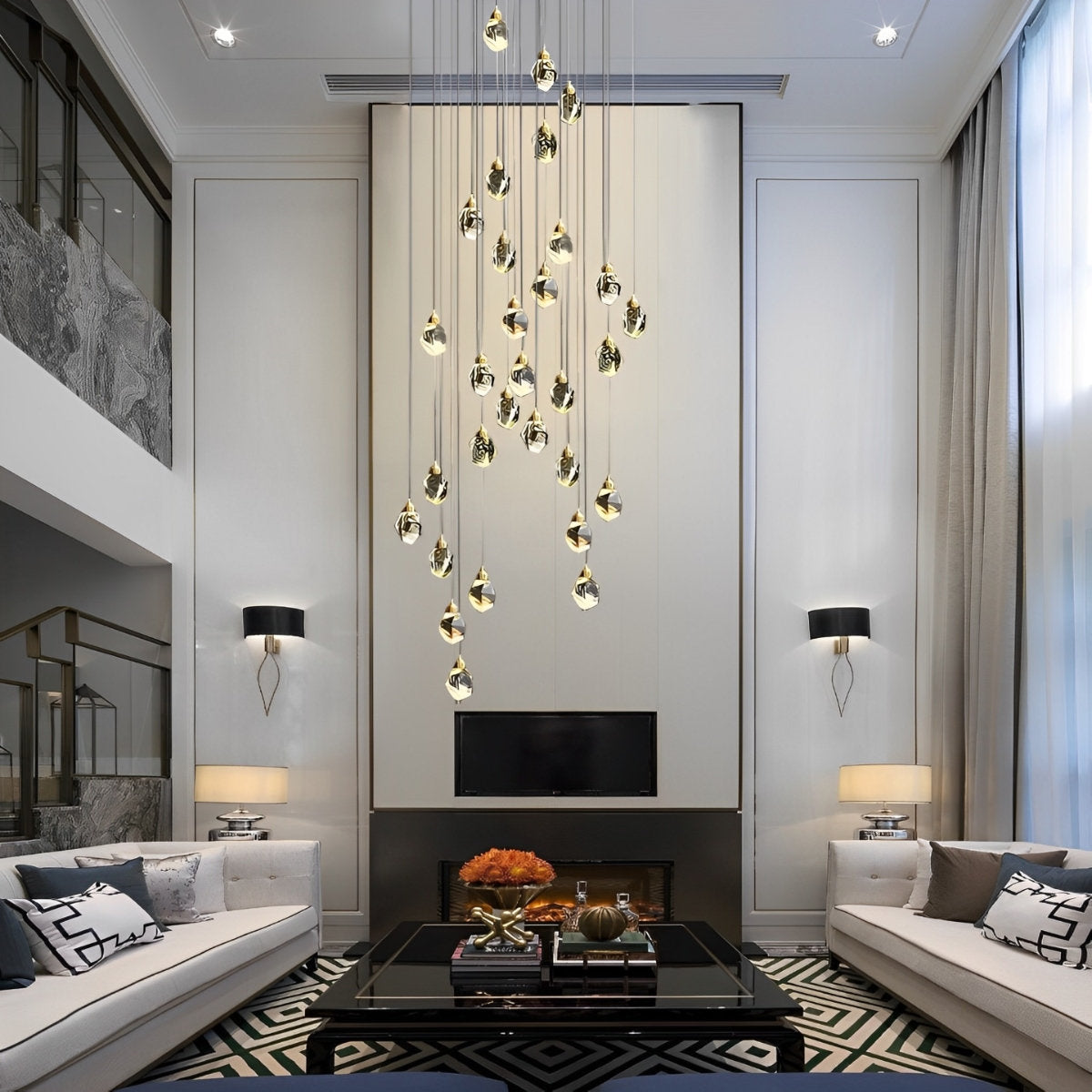 NyraLace Spiral Crystal Droplets Pendant Chandelier for Staircases and Hallways | Lersk