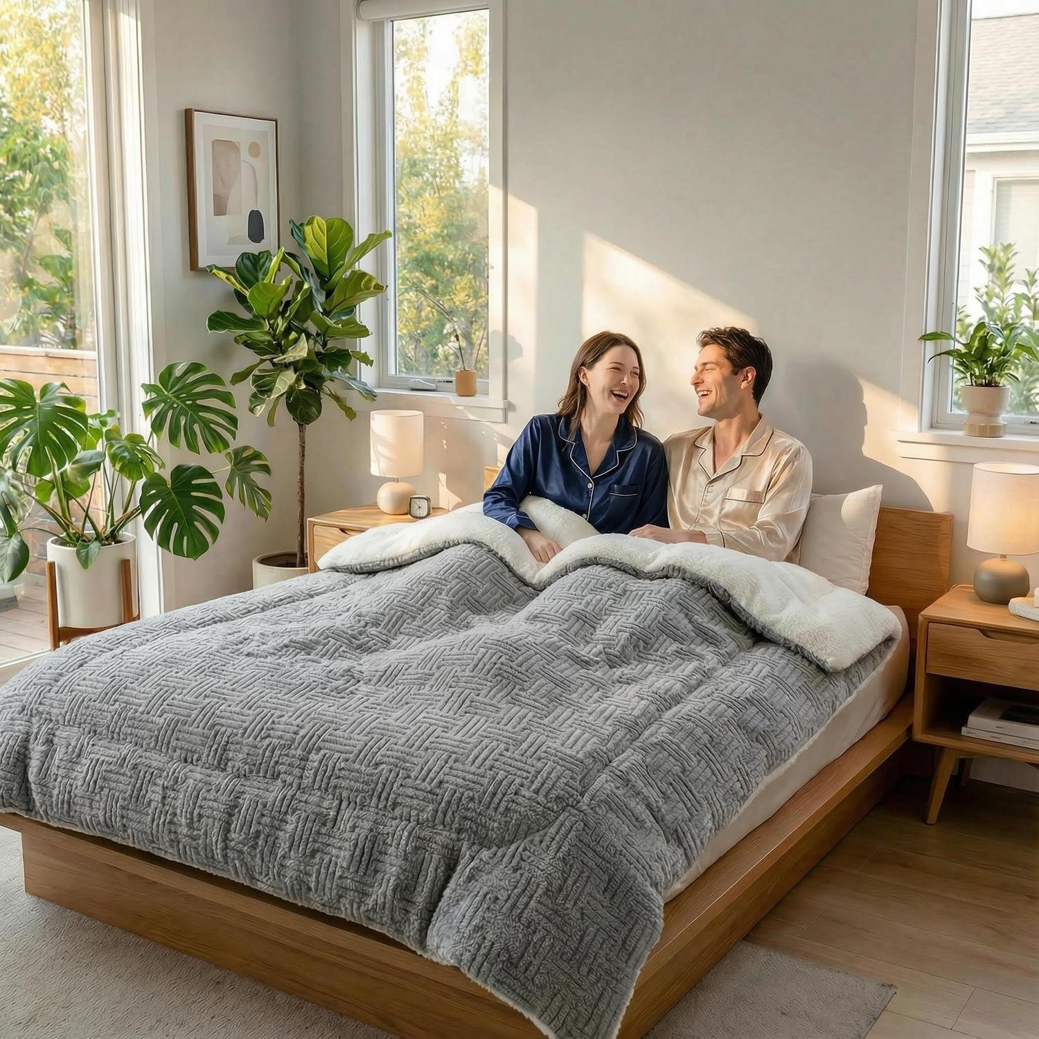 Trapunta invernale spessa e soffice con coperta in lana sintetica d'agnello per adulti e bambini | Lersk