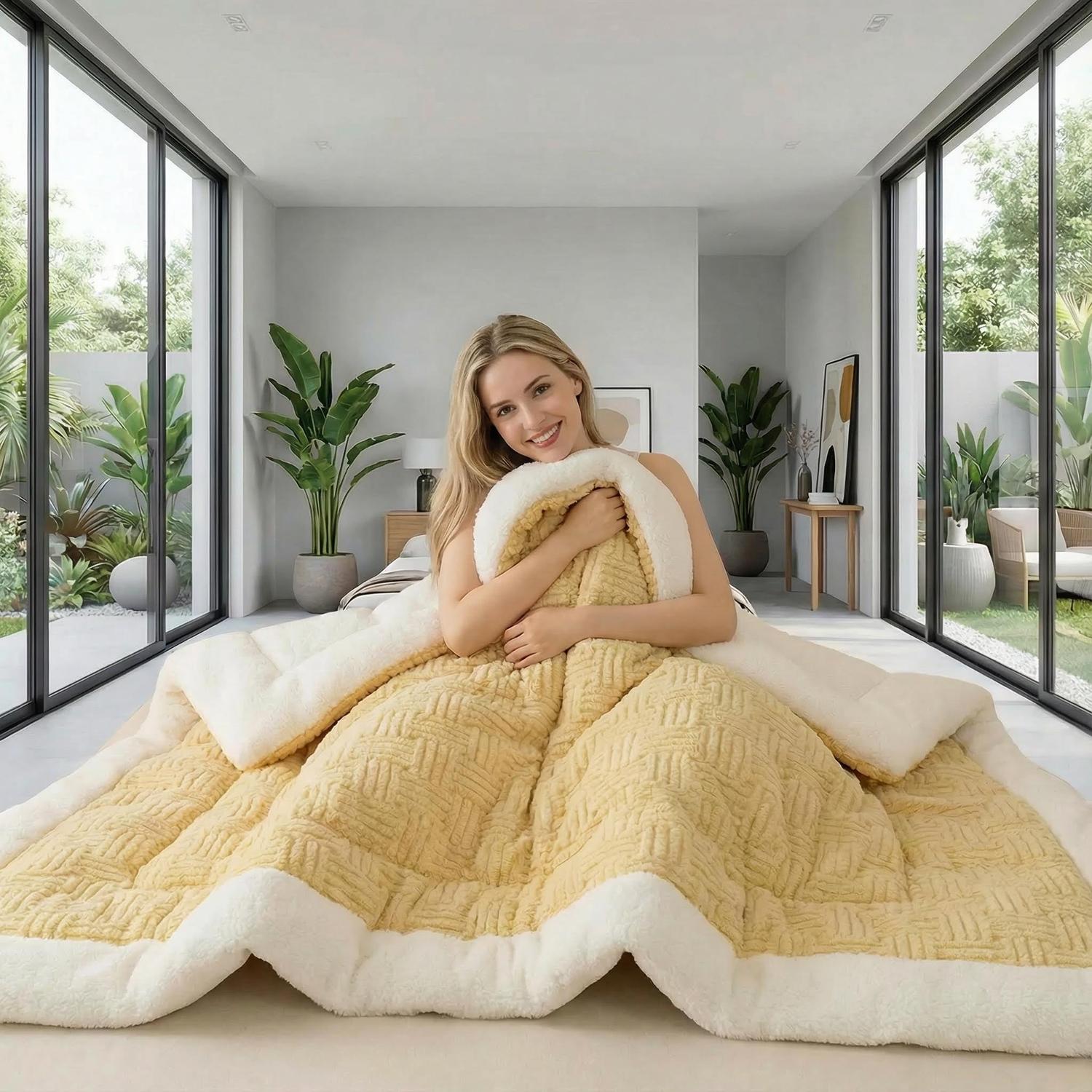 Trapunta invernale spessa e soffice con coperta in lana sintetica d'agnello per adulti e bambini | Lersk