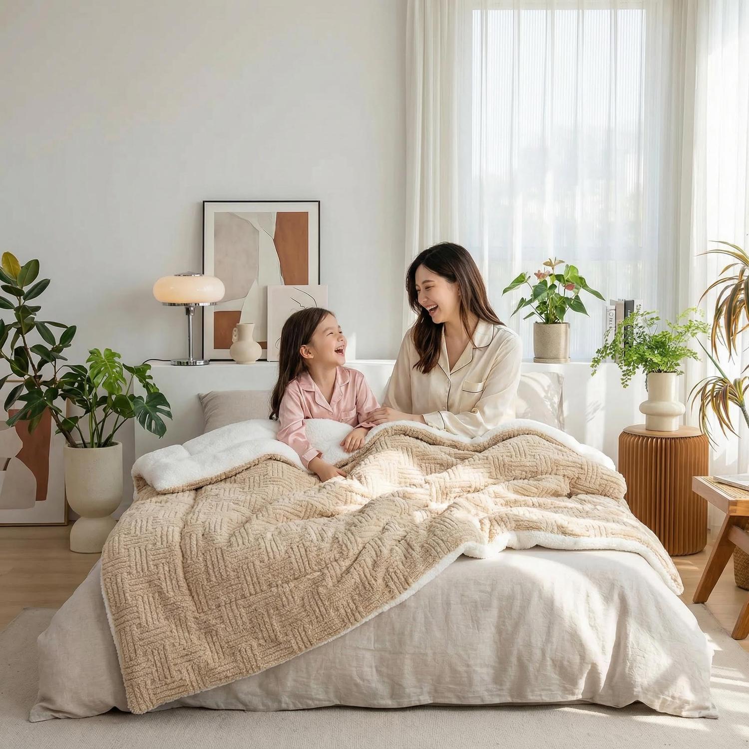 Trapunta invernale spessa e soffice con coperta in lana sintetica d'agnello per adulti e bambini | Lersk