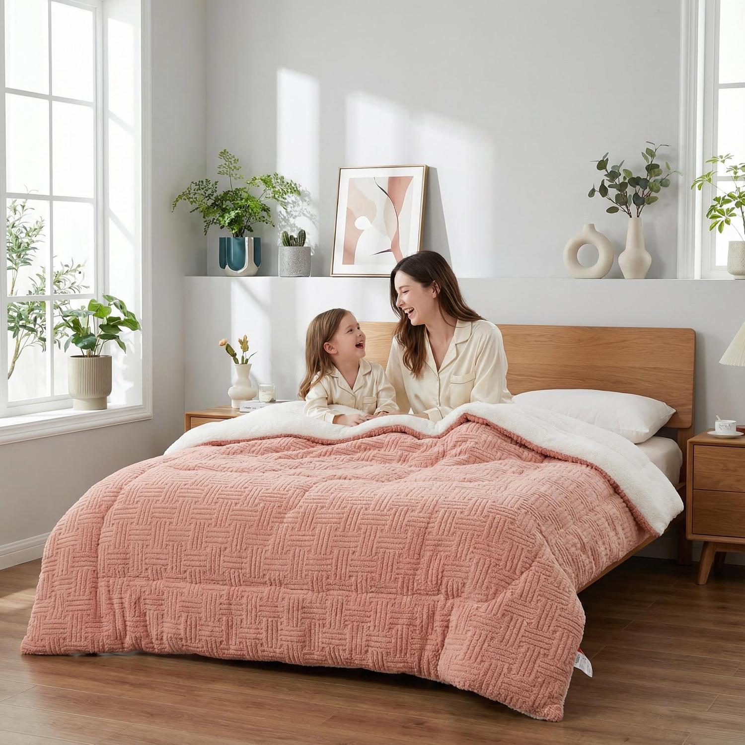 Trapunta invernale spessa e soffice con coperta in lana sintetica d'agnello per adulti e bambini | Lersk