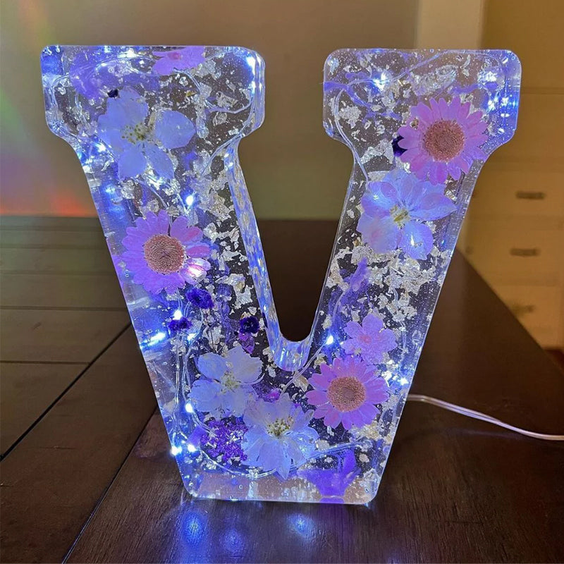 Dried Flower Letters Night Light Elegant Alphabet Lamp For Home Decor And Gift Idea | Lersk
