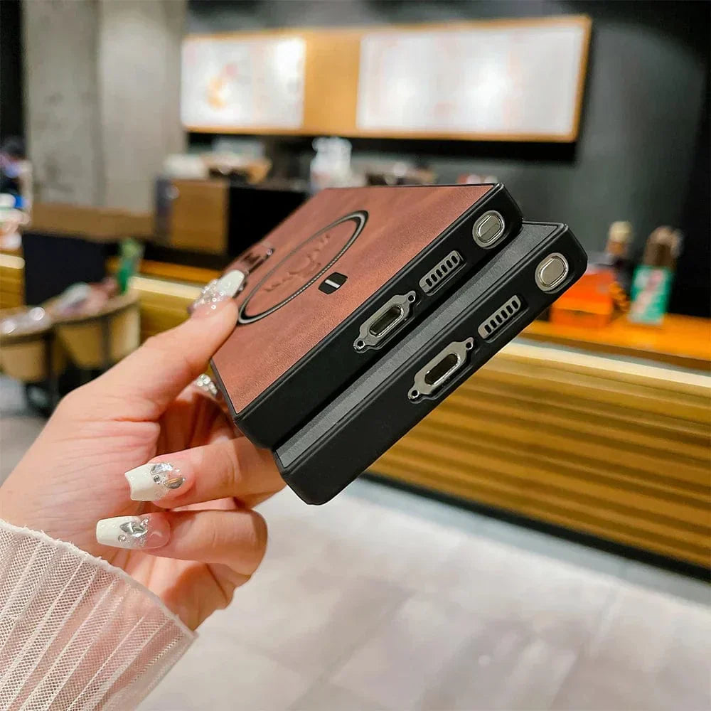 Læderetui til Samsung-telefon med magnetisk trådløs opladning til Galaxy-telefoner | Lersk