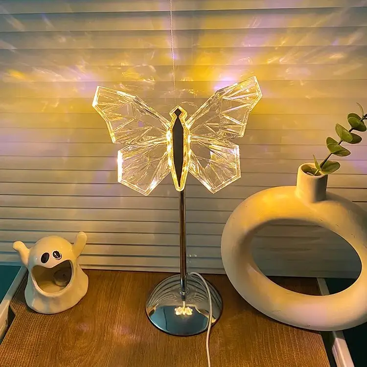 Luminara Crystal Butterfly LED Table Lamp For Bedroom In Iron And Acrylic | Lersk