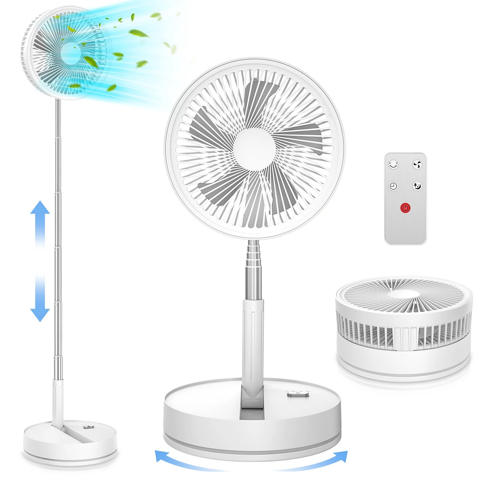 Ventilateur sur pied pliable rechargeable avec télécommande, 4 vitesses, ultra silencieux, 9 pouces, pour maison et bureau | Lersk